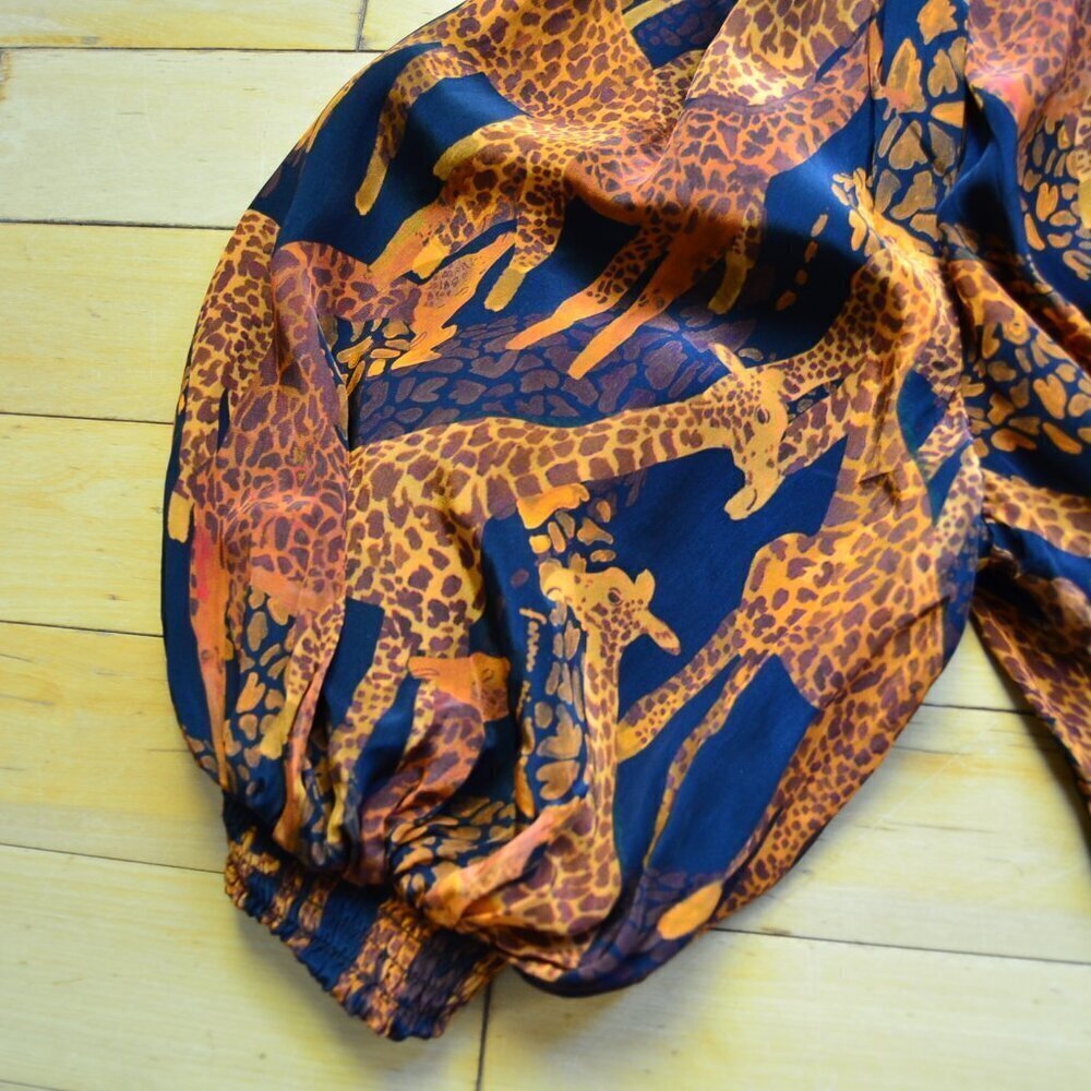 Farm Rio Black Giraffes Puff Sleeve Blouse Size XS - Picture 13 of 14